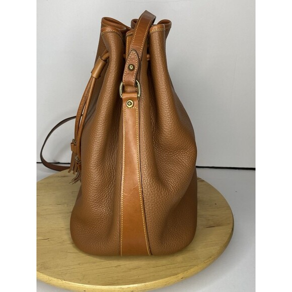 Dooney Bourke Large Leather Boho Bucket Bag Brown Tan Drawstring Crossbody - Picture 5 of 16